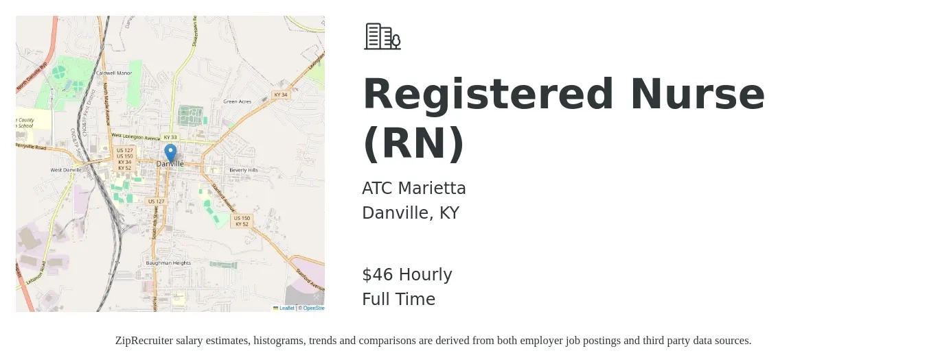 ATC Marietta job posting for a Registered Nurse (RN) in Danville, KY with a salary of $48 Hourly with a map of Danville location.