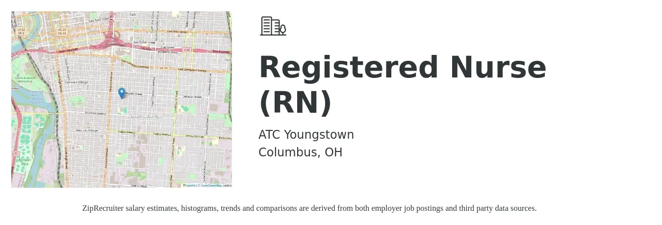 ATC Youngstown job posting for a Registered Nurse (RN) in Columbus, OH with a salary of $1,900 Weekly with a map of Columbus location.
