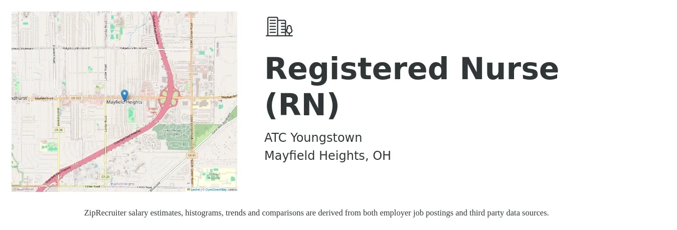 ATC Youngstown job posting for a Registered Nurse (RN) in Mayfield Heights, OH with a salary of $2,300 Weekly with a map of Mayfield Heights location.