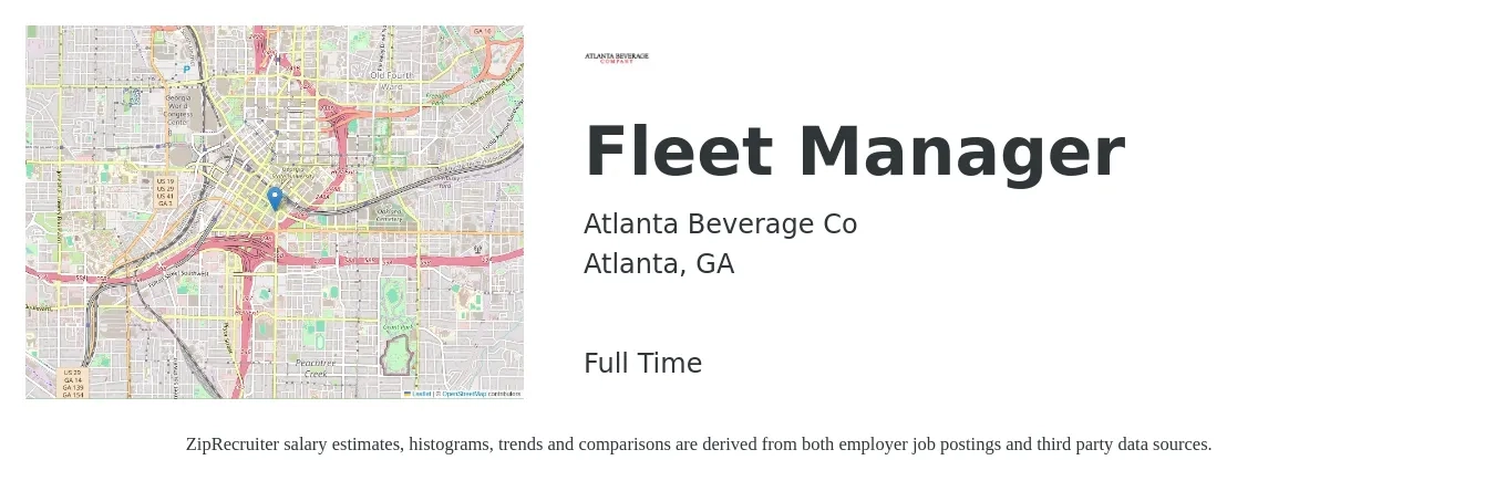 Atlanta Beverage Co job posting for a Fleet Manager in Atlanta, GA with a salary of $51,400 to $87,500 Yearly with a map of Atlanta location.