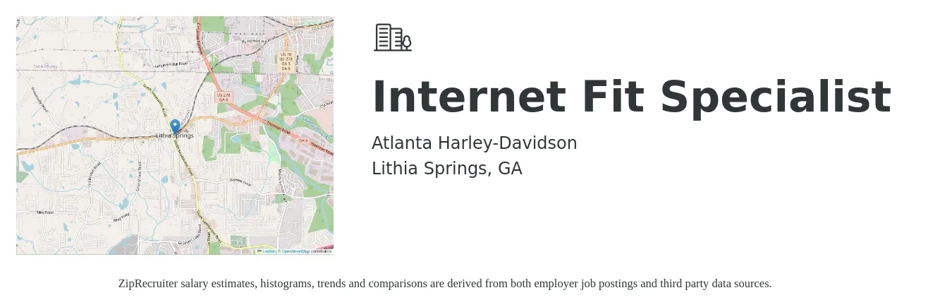 Atlanta Harley-Davidson job posting for a Internet Fit Specialist in Lithia Springs, GA with a map of Lithia Springs location.