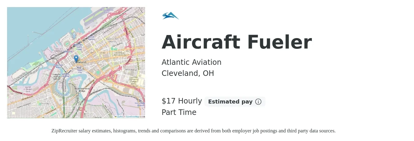 Atlantic Aviation job posting for a Aircraft Fueler in Cleveland, OH with a salary of $18 Hourly with a map of Cleveland location.