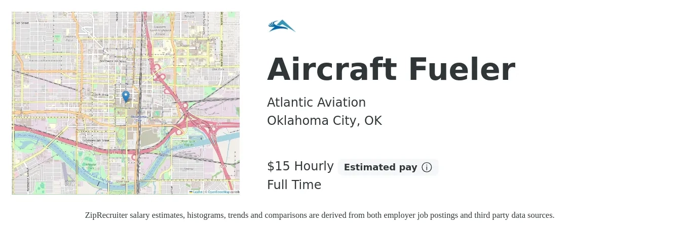 Atlantic Aviation job posting for a Aircraft Fueler in Oklahoma City, OK with a salary of $16 Hourly with a map of Oklahoma City location.