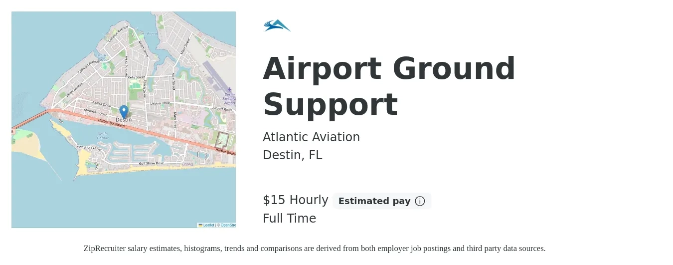 Atlantic Aviation job posting for a Airport Ground Support in Destin, FL with a salary of $16 Hourly with a map of Destin location.