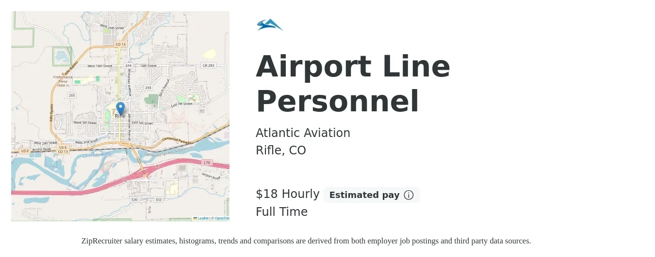 Atlantic Aviation job posting for a Airport Line Personnel in Rifle, CO with a salary of $19 Hourly with a map of Rifle location.