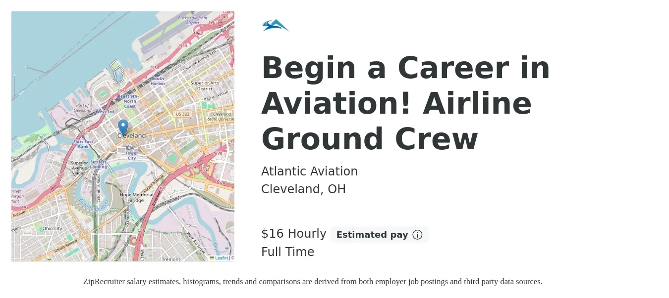 Atlantic Aviation job posting for a Begin a Career in Aviation! Airline Ground Crew in Cleveland, OH with a salary of $18 Hourly with a map of Cleveland location.