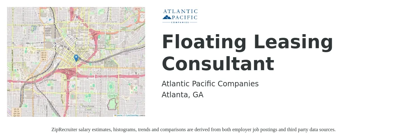 Atlantic Pacific Companies job posting for a Floating Leasing Consultant in Atlanta, GA with a salary of $16 to $19 Hourly with a map of Atlanta location.
