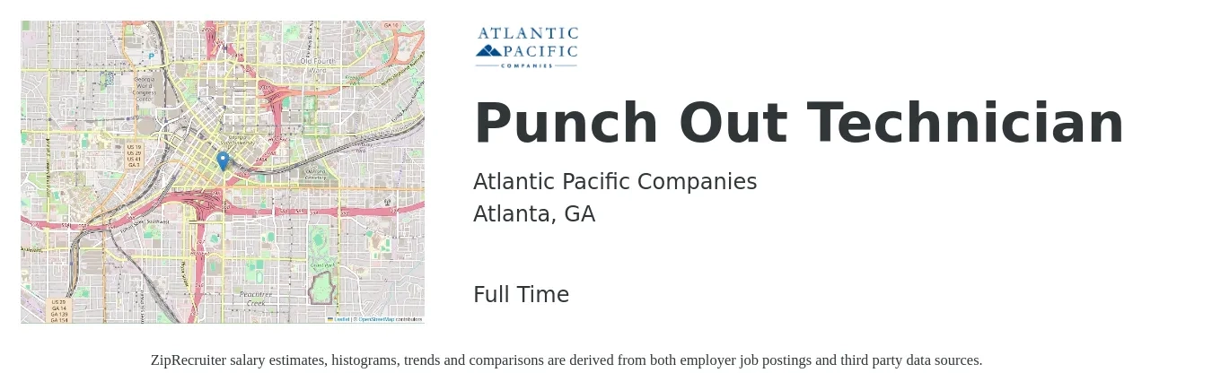 Atlantic Pacific Companies job posting for a Punch Out Technician in Atlanta, GA with a salary of $18 to $28 Hourly with a map of Atlanta location.