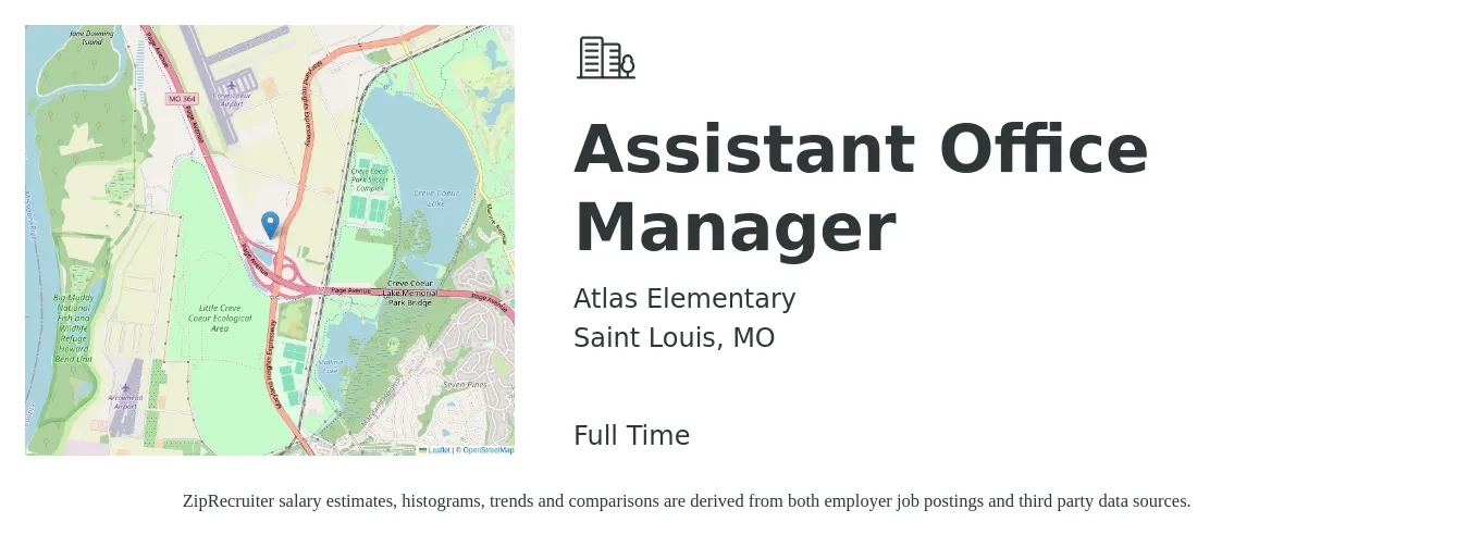 Atlas Elementary job posting for a Assistant Office Manager in Saint Louis, MO with a salary of $18 to $26 Hourly with a map of Saint Louis location.