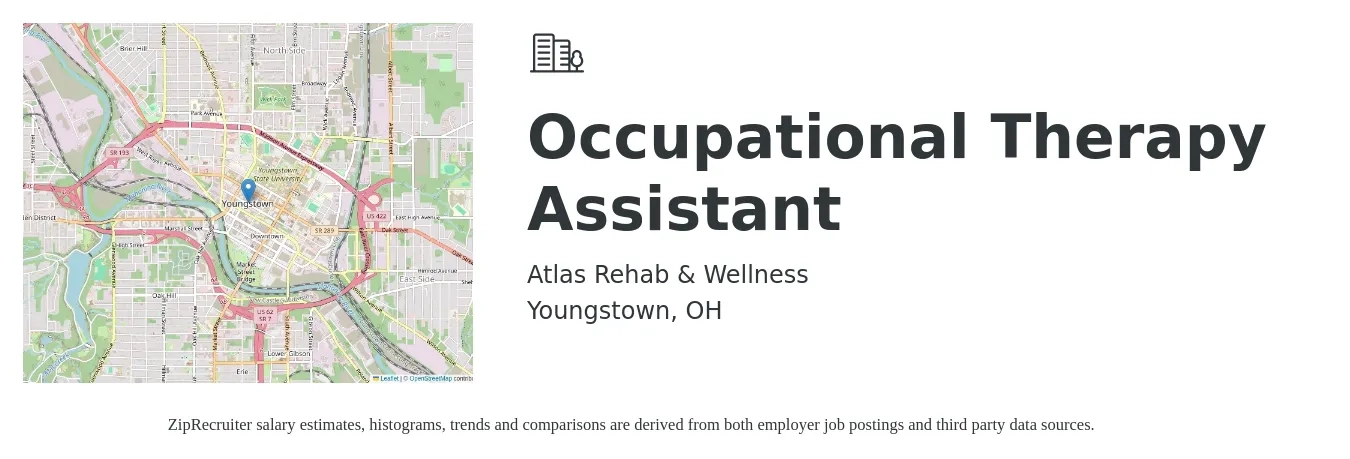 Atlas Rehab & Wellness job posting for a Occupational Therapy Assistant in Youngstown, OH with a salary of $24 to $33 Hourly with a map of Youngstown location.