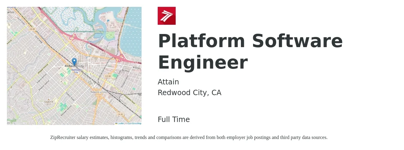 Attain job posting for a Platform Software Engineer in Redwood City, CA with a salary of $68 to $86 Hourly with a map of Redwood City location.