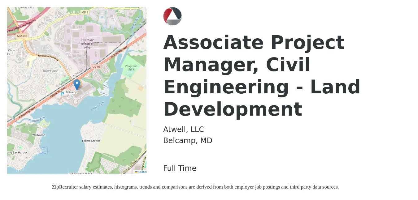 Atwell, LLC job posting for a Associate Project Manager, Civil Engineering - Land Development in Belcamp, MD with a salary of $85,100 to $113,700 Yearly with a map of Belcamp location.