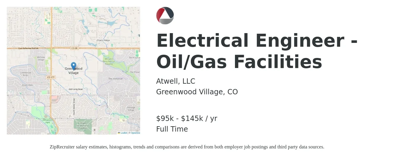 Atwell, LLC job posting for a Electrical Engineer - Oil/Gas Facilities in Greenwood Village, CO with a salary of $95,000 to $145,000 Yearly with a map of Greenwood Village location.