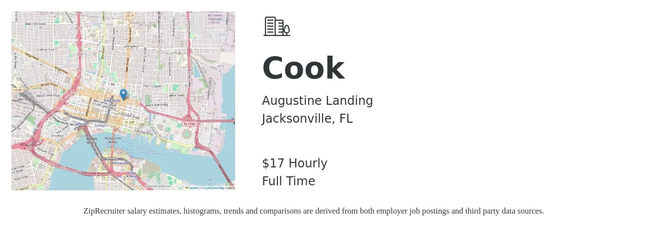 Augustine Landing job posting for a Cook in Jacksonville, FL with a salary of $18 Hourly with a map of Jacksonville location.