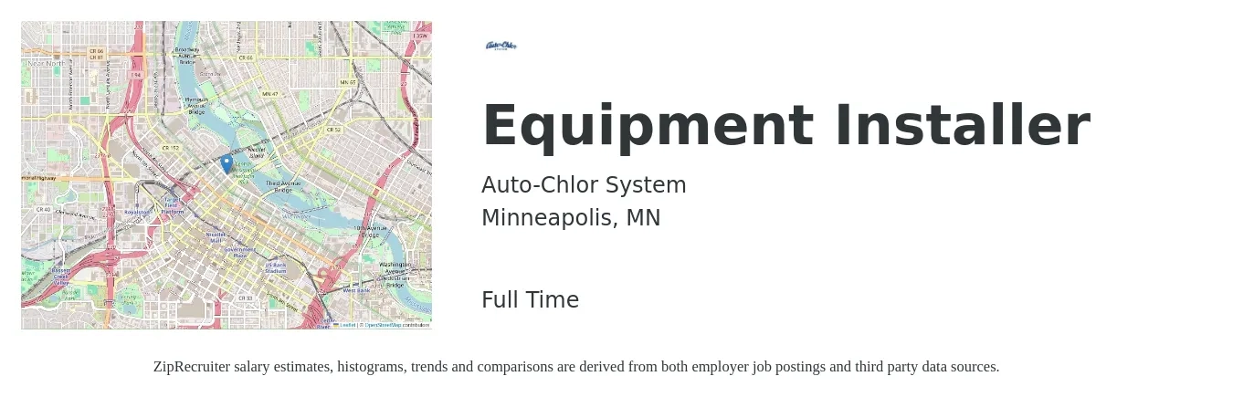 Auto-Chlor System job posting for a Equipment Installer in Minneapolis, MN with a salary of $23 Hourly with a map of Minneapolis location.