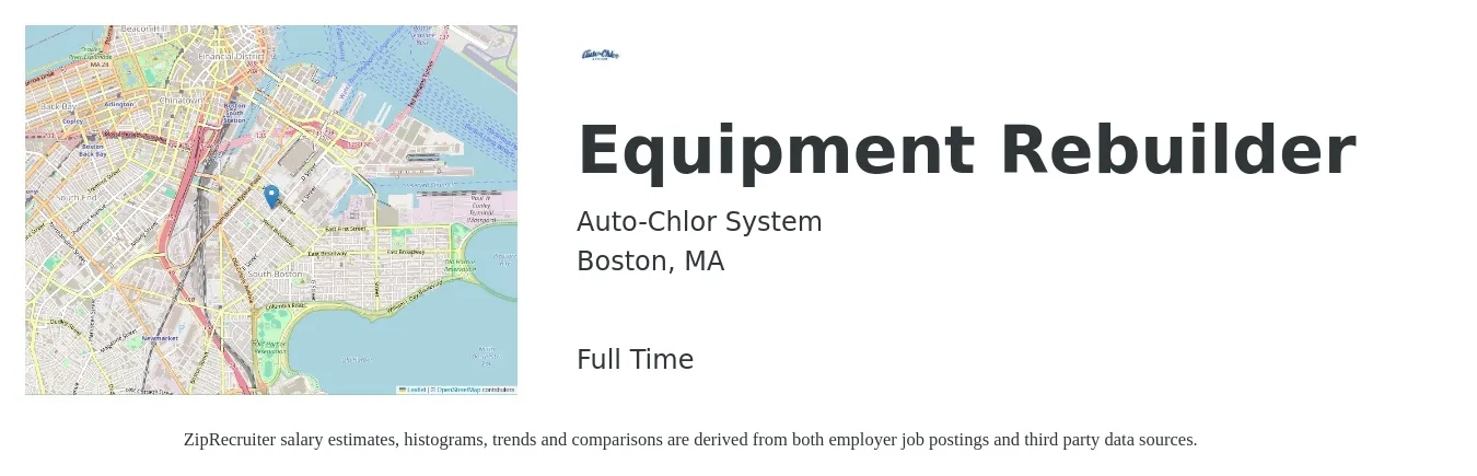 Auto-Chlor System job posting for a Equipment Rebuilder in Boston, MA with a salary of $56,000 to $70,000 Yearly with a map of Boston location.