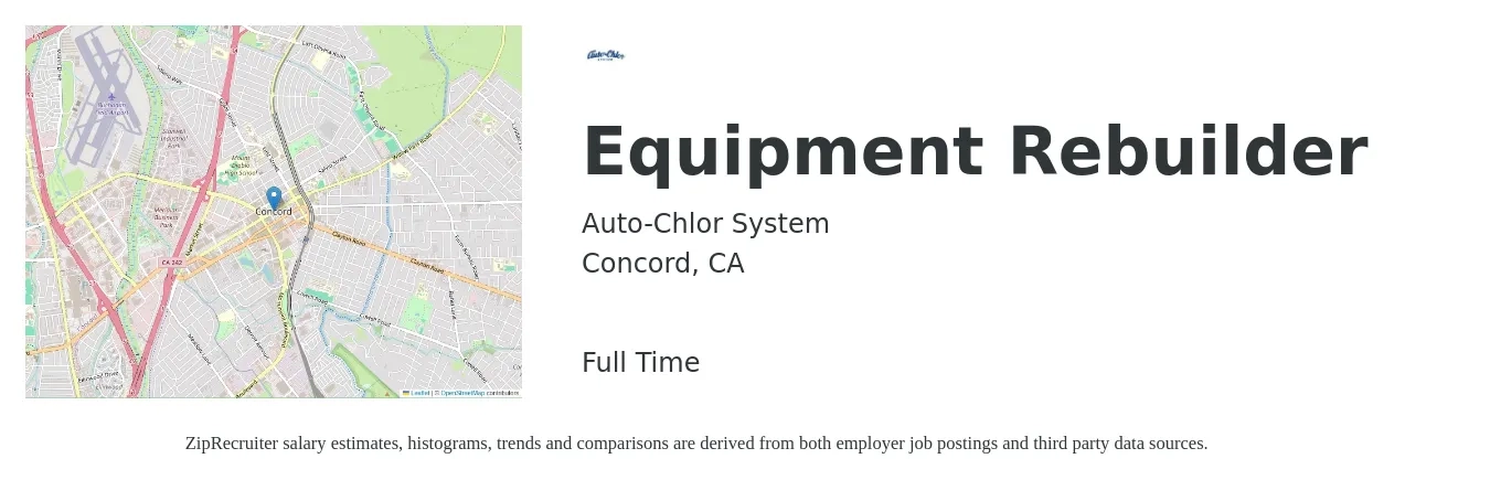 Auto-Chlor System job posting for a Equipment Rebuilder in Concord, CA with a salary of $22 Hourly with a map of Concord location.