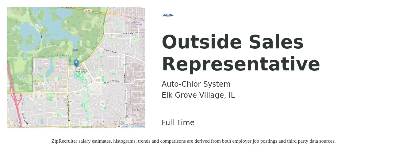 Auto-Chlor System job posting for a Outside Sales Representative in Elk Grove Village, IL with a salary of $100,000 Yearly with a map of Elk Grove Village location.