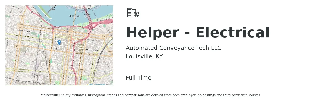 Automated Conveyance Tech LLC job posting for a Helper - Electrical in Louisville, KY with a salary of $16 to $21 Hourly with a map of Louisville location.