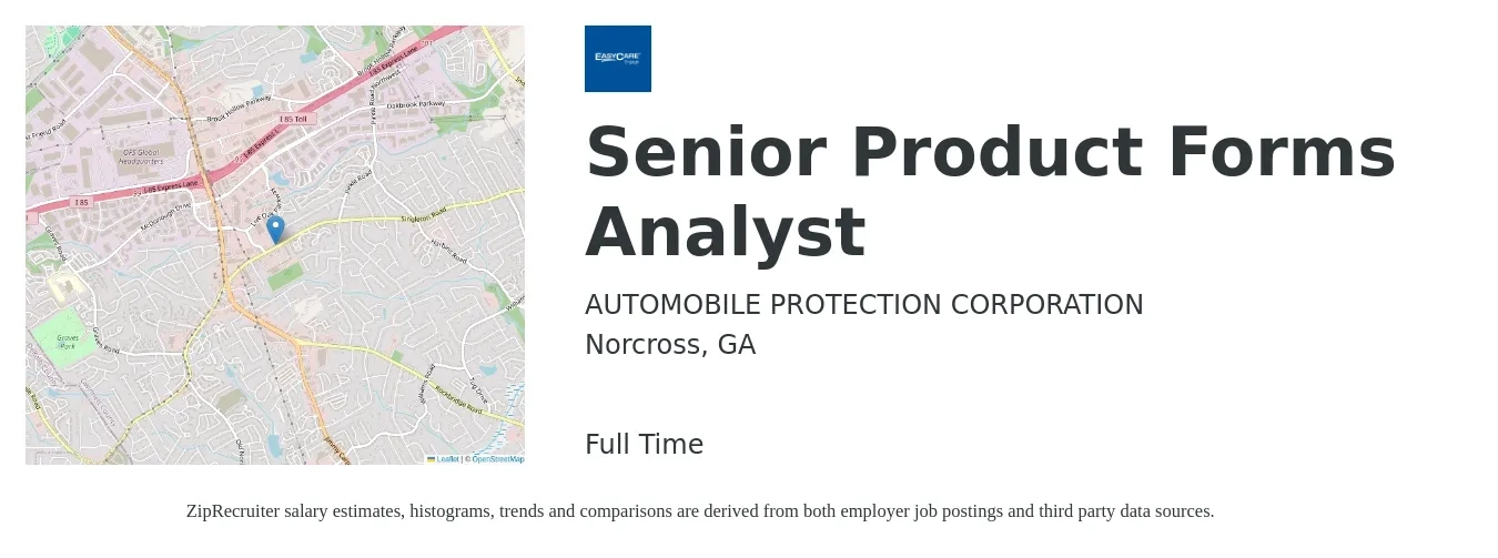 AUTOMOBILE PROTECTION CORPORATION job posting for a Senior Product Forms Analyst in Norcross, GA with a salary of $41 to $64 Hourly with a map of Norcross location.