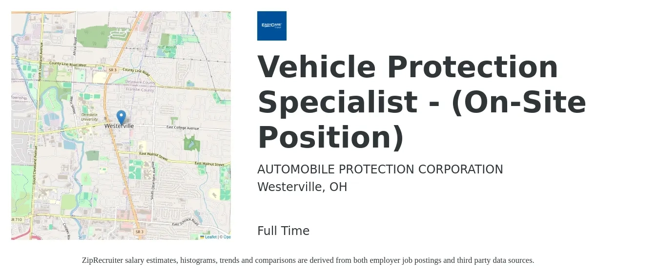 AUTOMOBILE PROTECTION CORPORATION job posting for a Vehicle Protection Specialist - (On-Site Position) in Westerville, OH with a salary of $16 to $23 Hourly with a map of Westerville location.