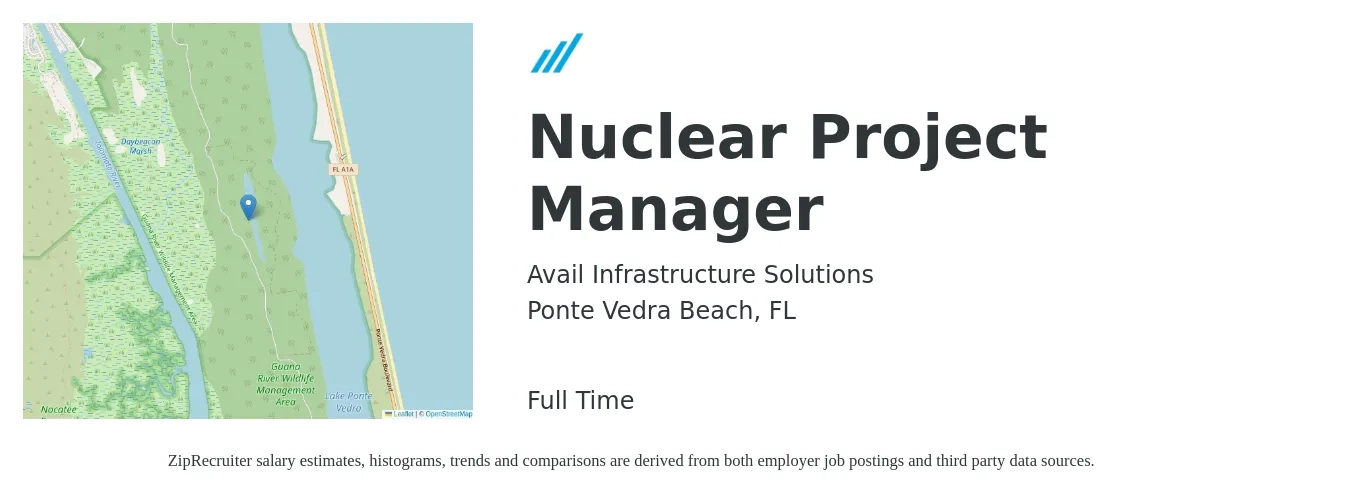 Avail Infrastructure Solutions job posting for a Nuclear Project Manager in Ponte Vedra Beach, FL with a salary of $48 to $68 Hourly with a map of Ponte Vedra Beach location.