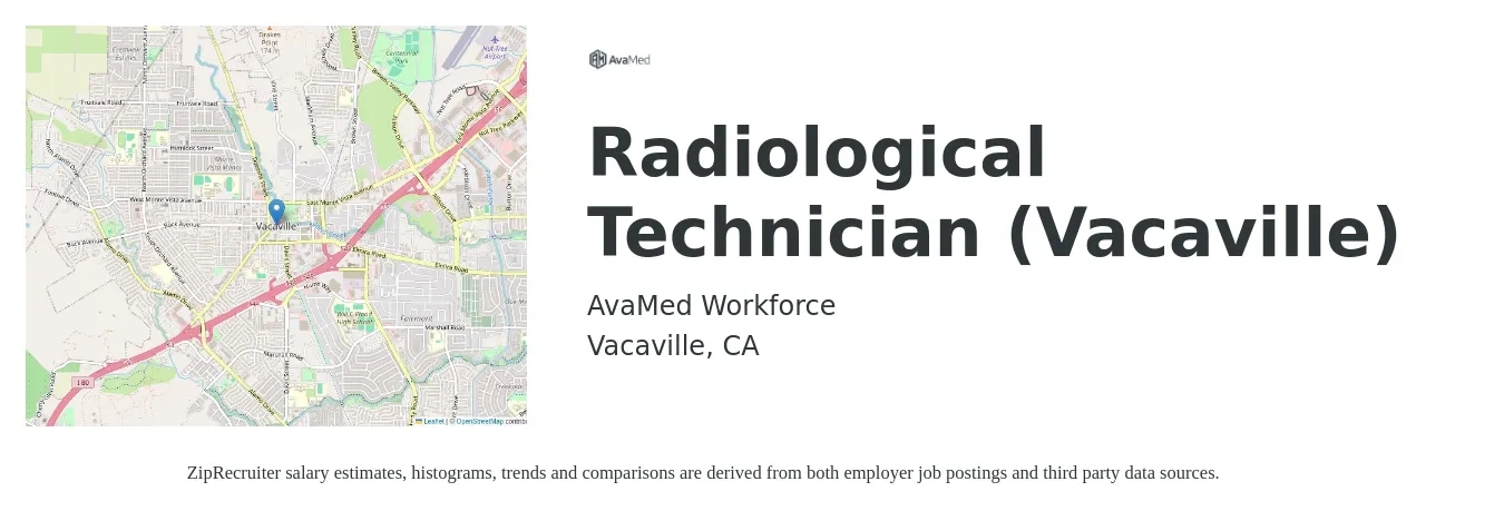AvaMed Workforce job posting for a Radiological Technician (Vacaville) in Vacaville, CA with a salary of $40 Hourly with a map of Vacaville location.