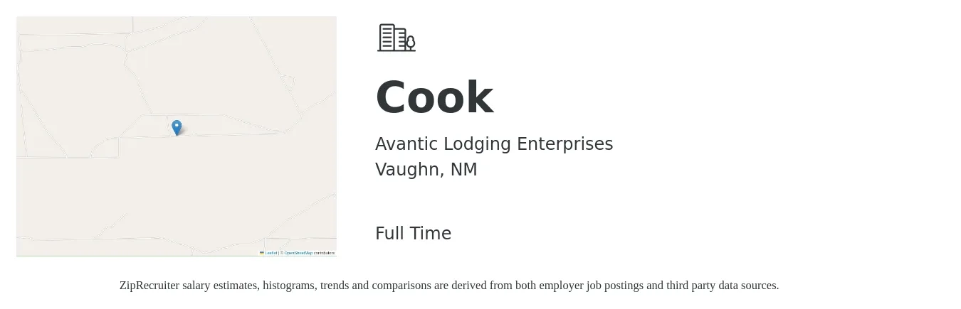 Avantic Lodging Enterprises job posting for a Cook in Vaughn, NM with a salary of $12 to $16 Hourly with a map of Vaughn location.