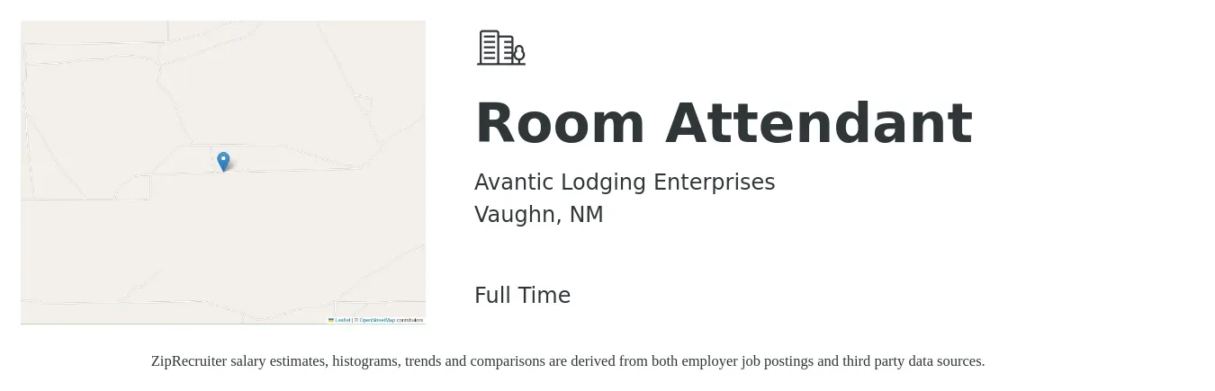 Avantic Lodging Enterprises job posting for a Room Attendant in Vaughn, NM with a salary of $12 to $15 Hourly with a map of Vaughn location.