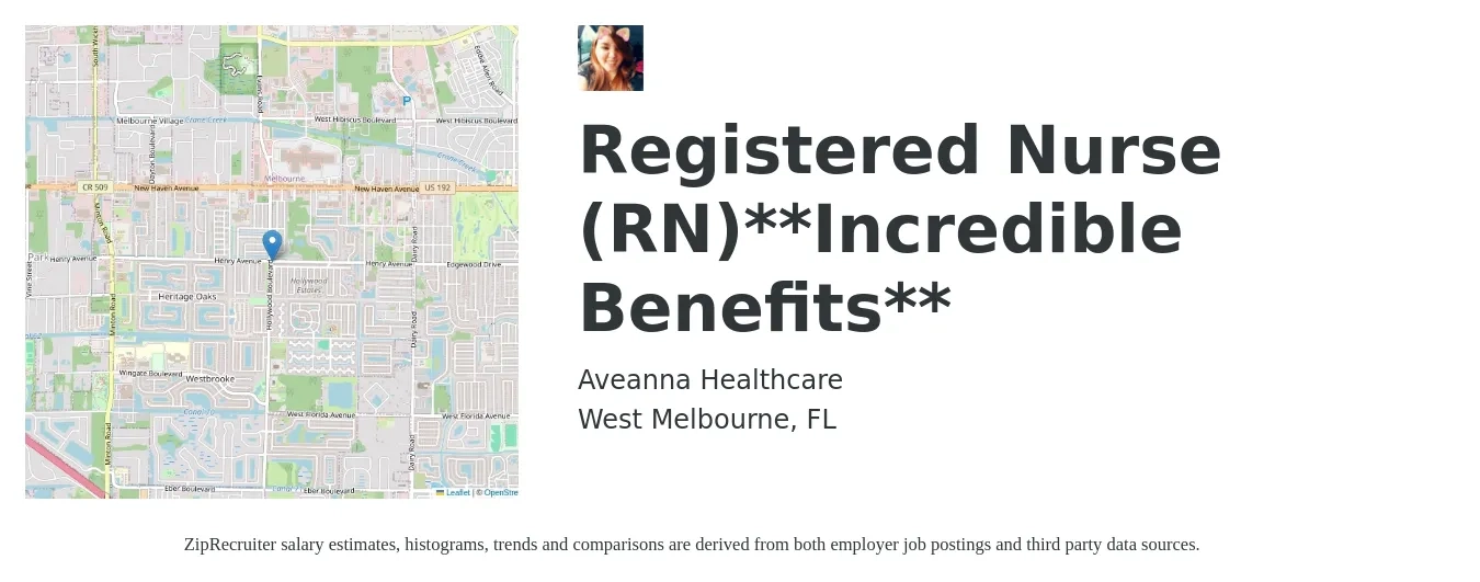 Aveanna Healthcare job posting for a Registered Nurse (RN)**Incredible Benefits** in West Melbourne, FL with a salary of $31 to $47 Hourly with a map of West Melbourne location.