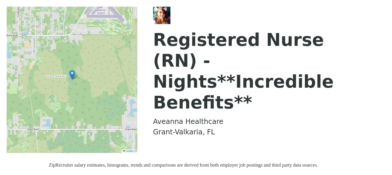 Aveanna Healthcare job posting for a Registered Nurse (RN) - Nights**Incredible Benefits** in Grant-Valkaria, FL with a salary of $29 to $45 Hourly with a map of Grant-Valkaria location.