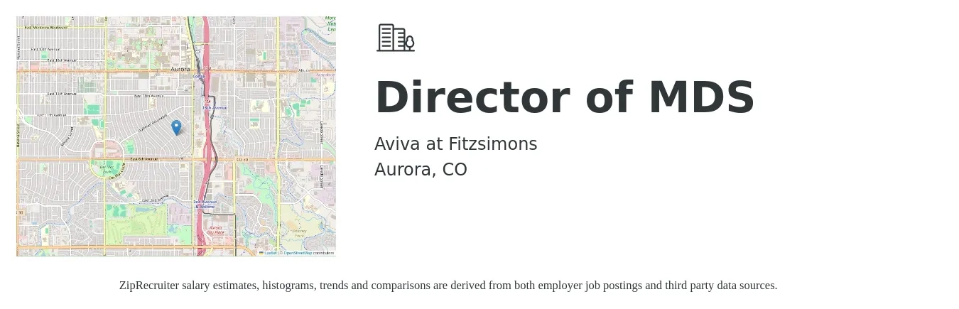 Aviva at Fitzsimons job posting for a Director of MDS in Aurora, CO with a salary of $40 to $50 Hourly with a map of Aurora location.