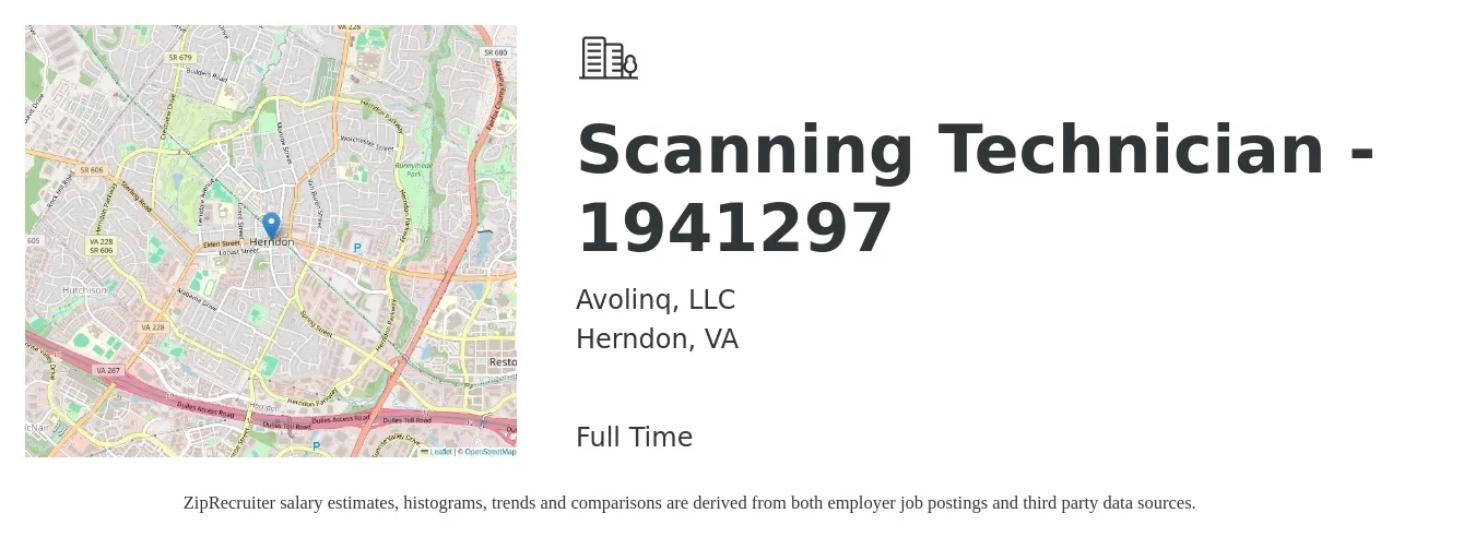 Avolinq, LLC job posting for a Scanning Technician - 1941297 in Herndon, VA with a salary of $18 to $27 Hourly with a map of Herndon location.