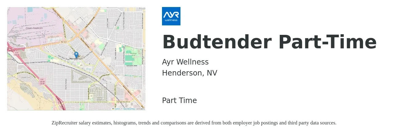 Ayr Wellness job posting for a Budtender Part-Time in Henderson, NV with a salary of $14 to $19 Hourly with a map of Henderson location.