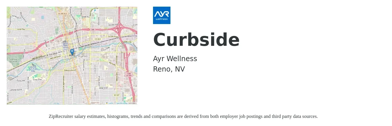 Ayr Wellness job posting for a Curbside in Reno, NV with a salary of $18 to $28 Hourly with a map of Reno location.