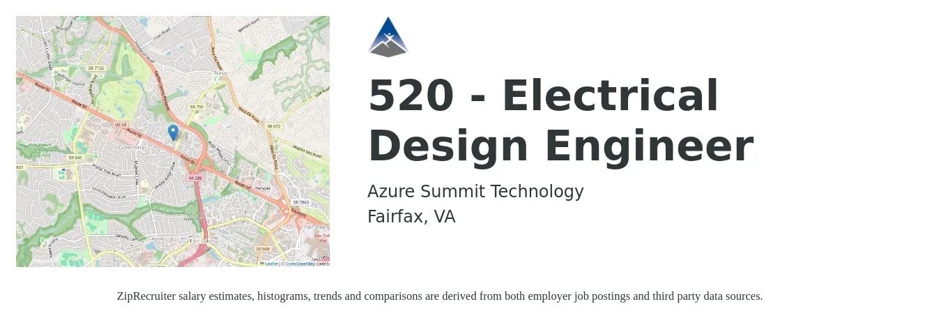 Azure Summit Technology job posting for a 520 - Electrical Design Engineer in Fairfax, VA with a salary of $84,500 to $118,200 Yearly with a map of Fairfax location.