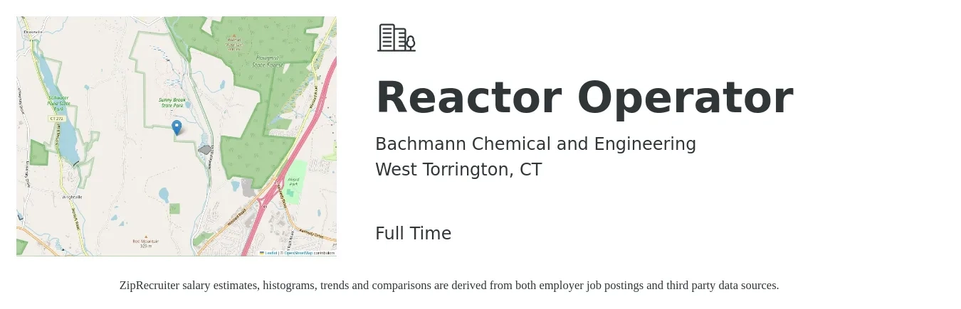 Bachmann Chemical and Engineering job posting for a Reactor Operator in West Torrington, CT with a salary of $23 Hourly with a map of West Torrington location.