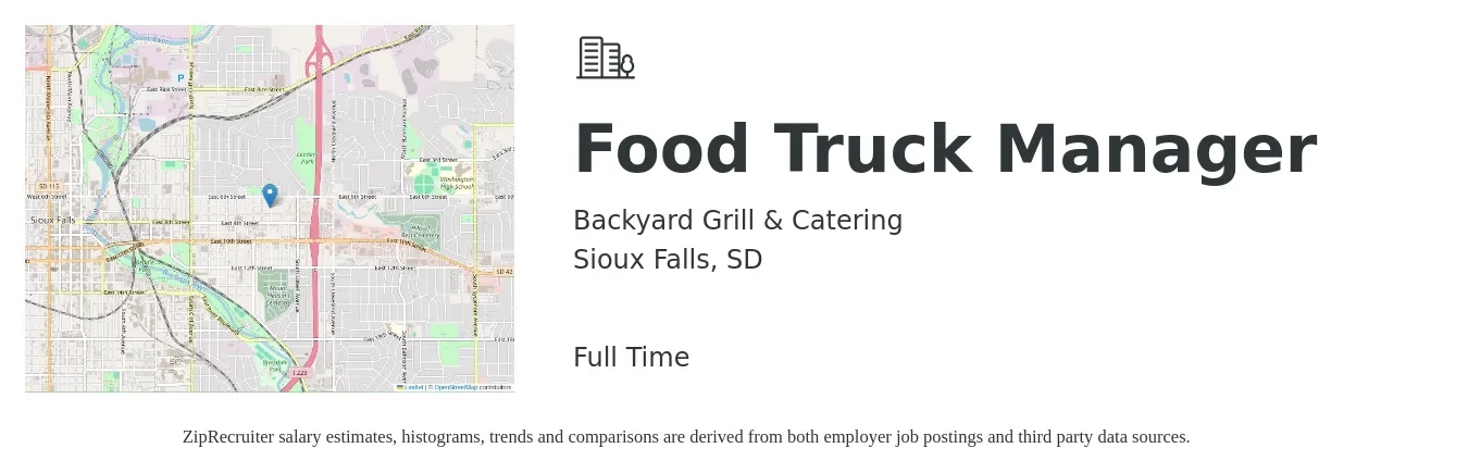 Backyard Grill & Catering job posting for a Food Truck Manager in Sioux Falls, SD with a salary of $17 to $25 Hourly with a map of Sioux Falls location.