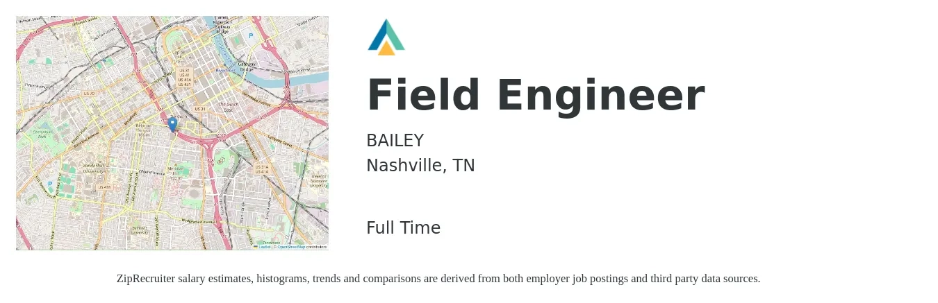 BAILEY job posting for a Field Engineer in Nashville, TN with a salary of $24 to $41 Hourly with a map of Nashville location.