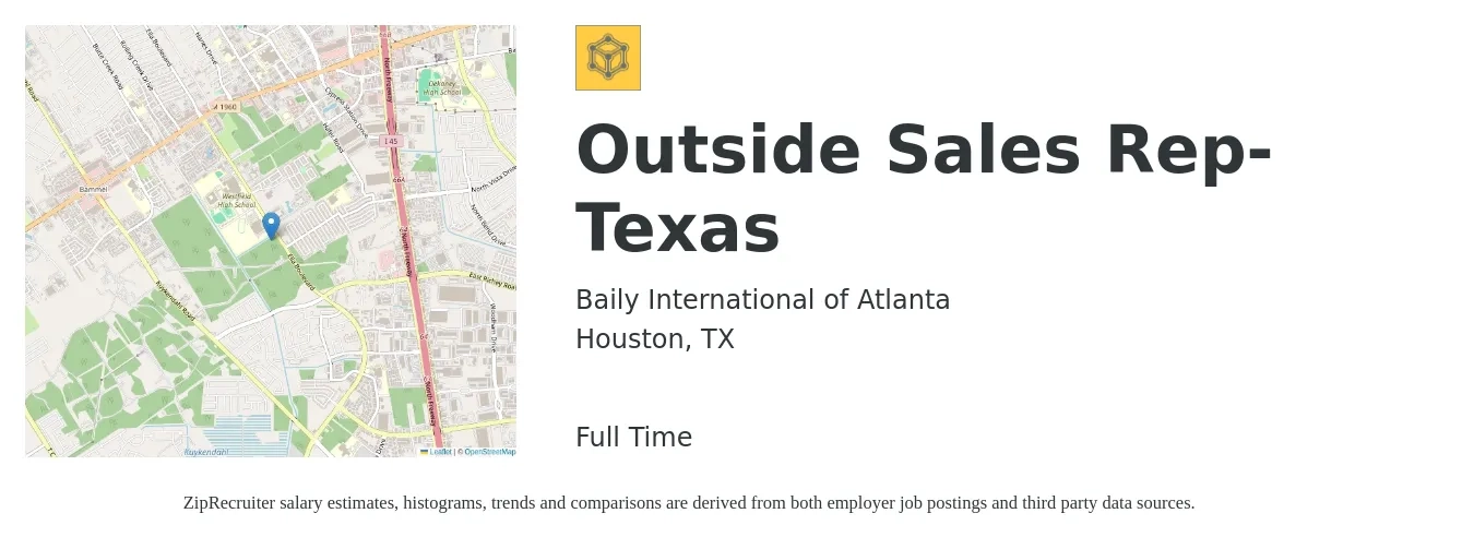 Baily International of Atlanta job posting for a Outside Sales Rep-Texas in Houston, TX with a salary of $1,000 Weekly with a map of Houston location.