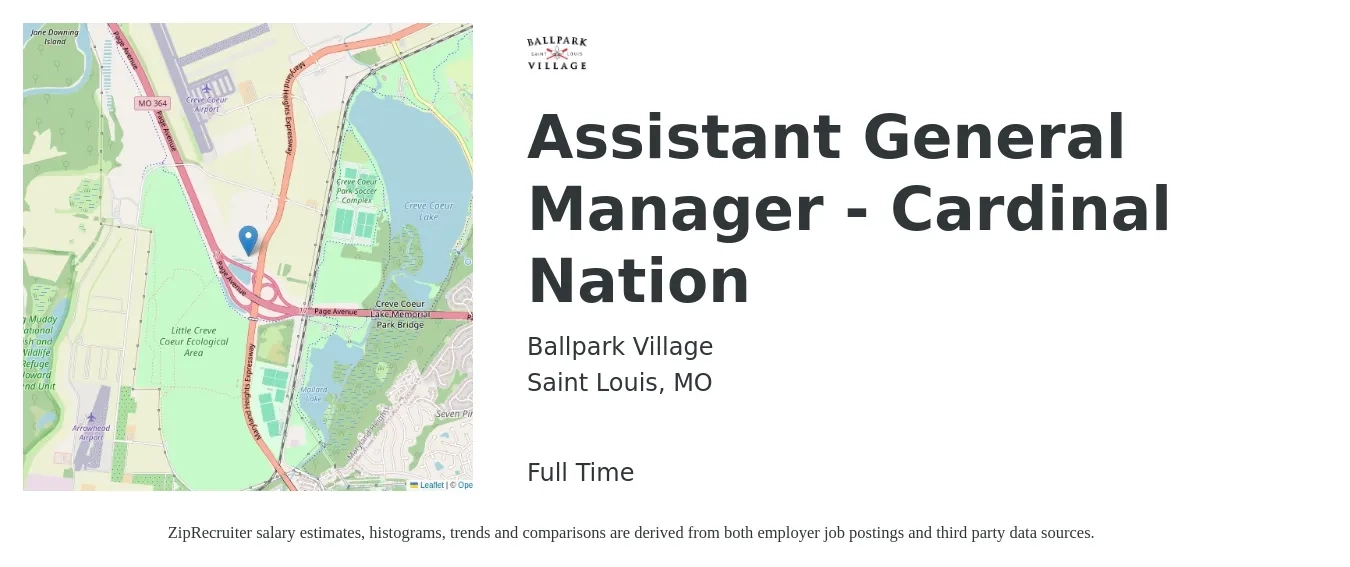 Ballpark Village job posting for a Assistant General Manager - Cardinal Nation in Saint Louis, MO with a salary of $16 to $24 Hourly with a map of Saint Louis location.