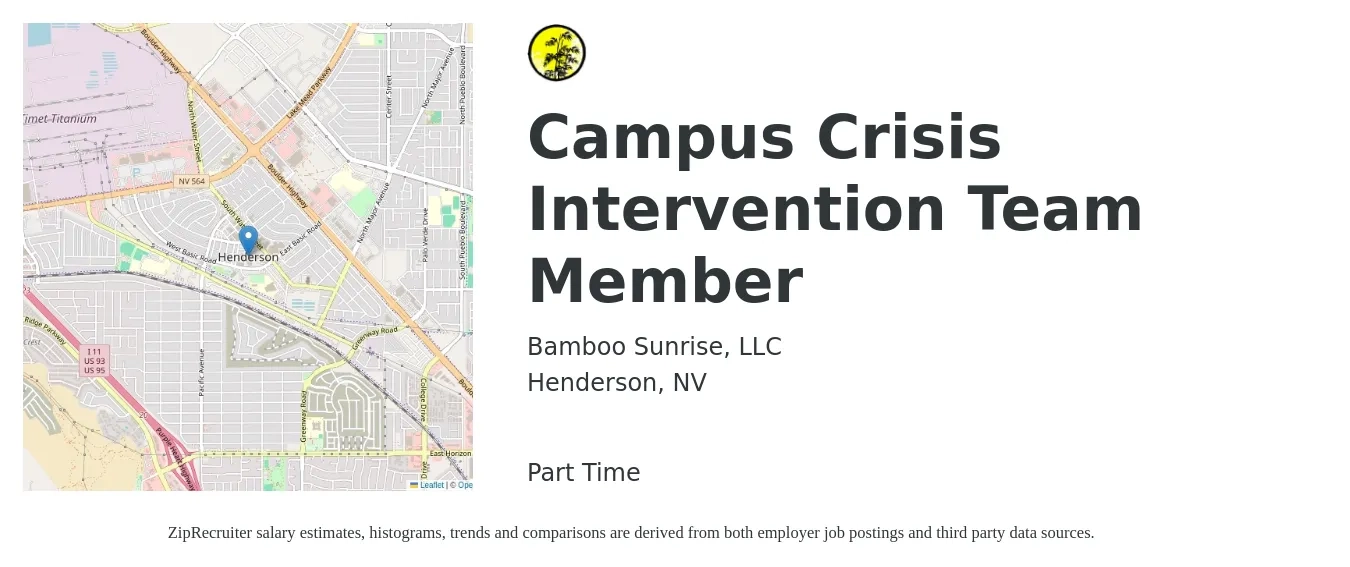 Bamboo Sunrise, LLC job posting for a Campus Crisis Intervention Team Member in Henderson, NV with a salary of $22 Hourly with a map of Henderson location.