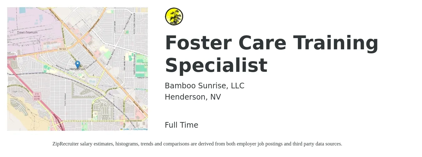 Bamboo Sunrise, LLC job posting for a Foster Care Training Specialist in Henderson, NV with a salary of $14 to $20 Hourly with a map of Henderson location.