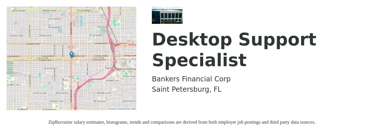 Bankers Financial Corp job posting for a Desktop Support Specialist in Saint Petersburg, FL with a salary of $21 to $29 Hourly with a map of Saint Petersburg location.