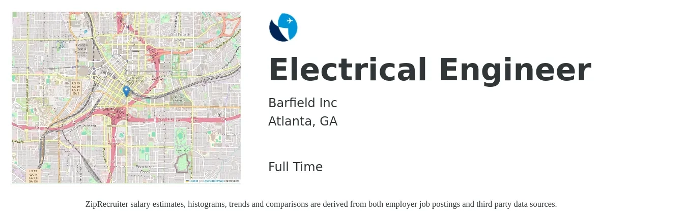 Barfield Inc job posting for a Electrical Engineer in Atlanta, GA with a salary of $79,800 to $126,900 Yearly with a map of Atlanta location.