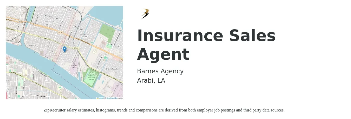 Barnes Agency job posting for a Insurance Sales Agent in Arabi, LA with a map of Arabi location.