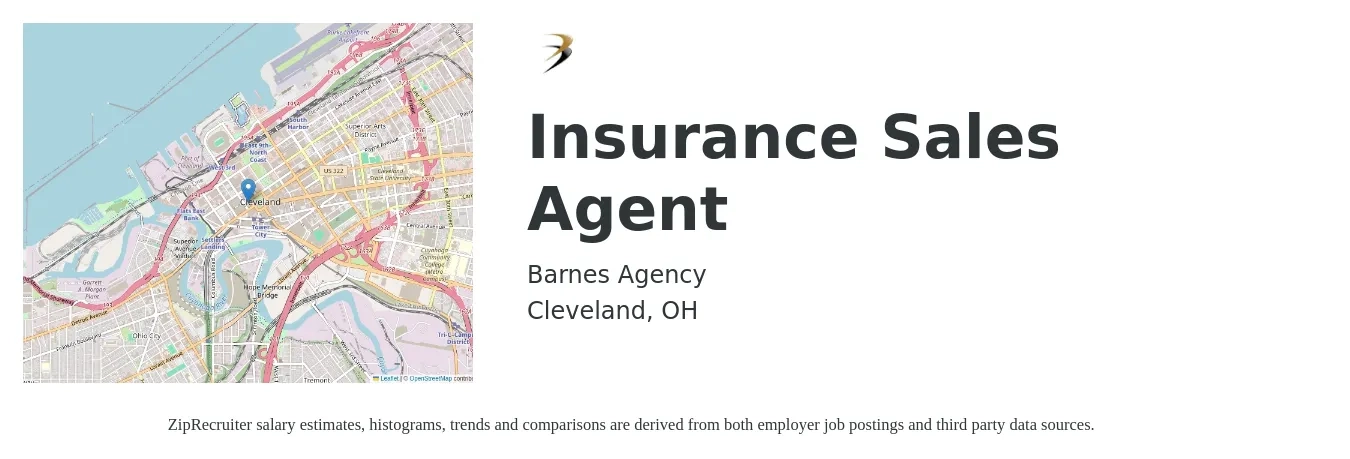 Barnes Agency job posting for a Insurance Sales Agent in Cleveland, OH with a salary of $46,000 to $86,700 Yearly with a map of Cleveland location.