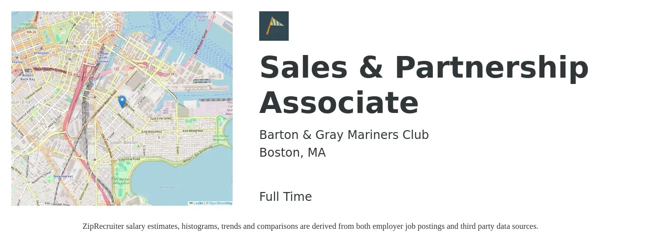 Barton & Gray Mariners Club job posting for a Sales & Partnership Associate in Boston, MA with a salary of $15 to $20 Hourly with a map of Boston location.