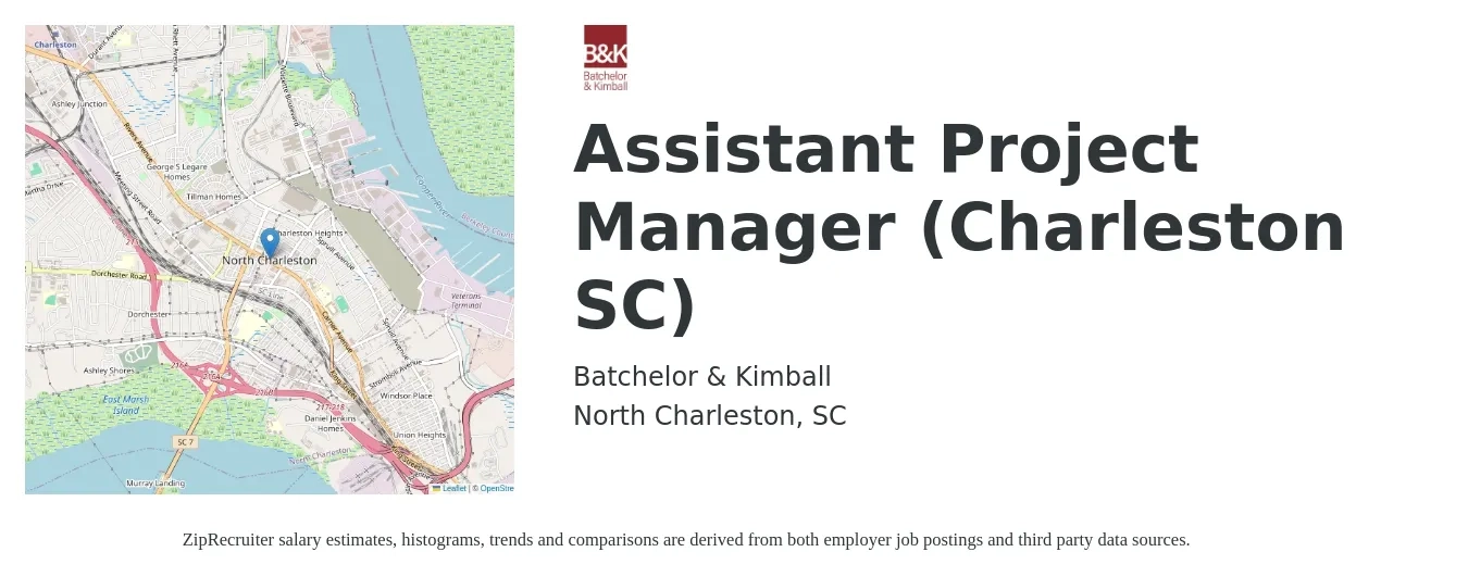 Batchelor & Kimball job posting for a Assistant Project Manager (Charleston SC) in North Charleston, SC with a salary of $65,000 to $75,000 Yearly with a map of North Charleston location.
