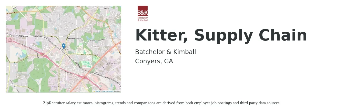 Batchelor & Kimball job posting for a Kitter, Supply Chain in Conyers, GA with a salary of $28 to $30 Hourly with a map of Conyers location.
